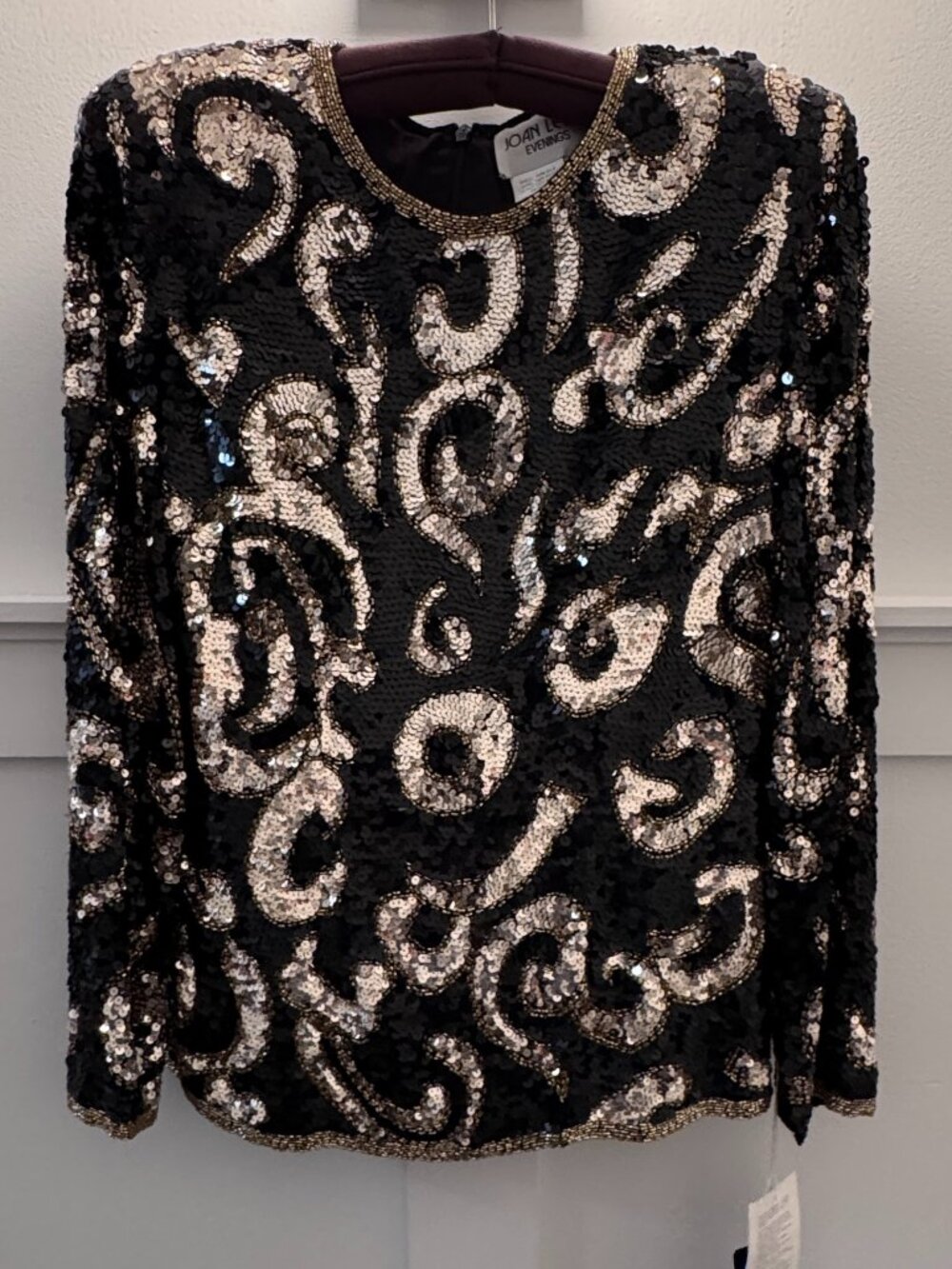 Joan Leslie Sequin Top Black Gold Beaded Evening Blouse VTG Glam NWT